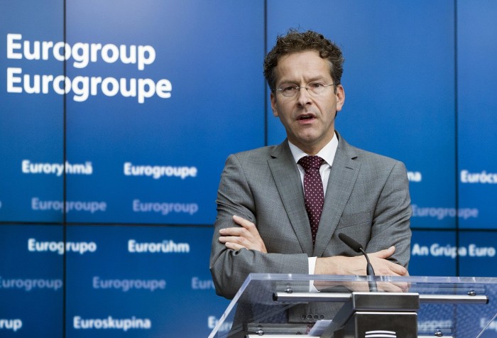 Eurogroup President Jeroen Dijsselbloem holds a news conference during a Euro zone finance ministers emergency meeting on the situation in Greece in Brussels, Belgium June 27, 2015. Euro zone finance ministers plan to meet later on Saturday without their Greek counterpart following the conclusion of a meeting of all 19 ministers which has resumed for now, euro zone officials said. REUTERS/Yves Herman