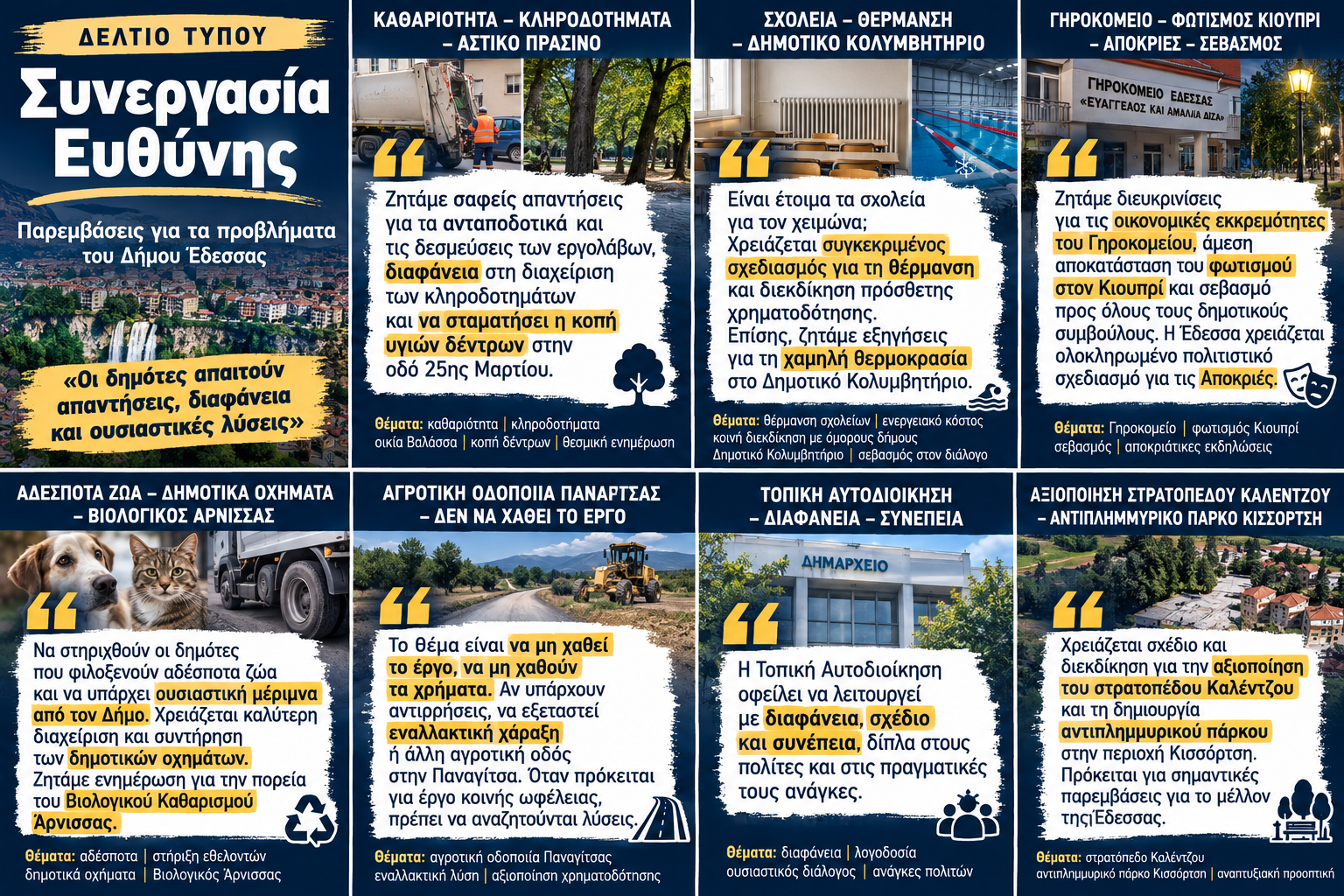 «Συνεργασία Ευθύνης»: Παρεμβάσεις για τα προβλήματα του Δήμου Έδεσσας – «Οι δημότες απαιτούν απαντήσεις, διαφάνεια και ουσιαστικές λύσεις»
